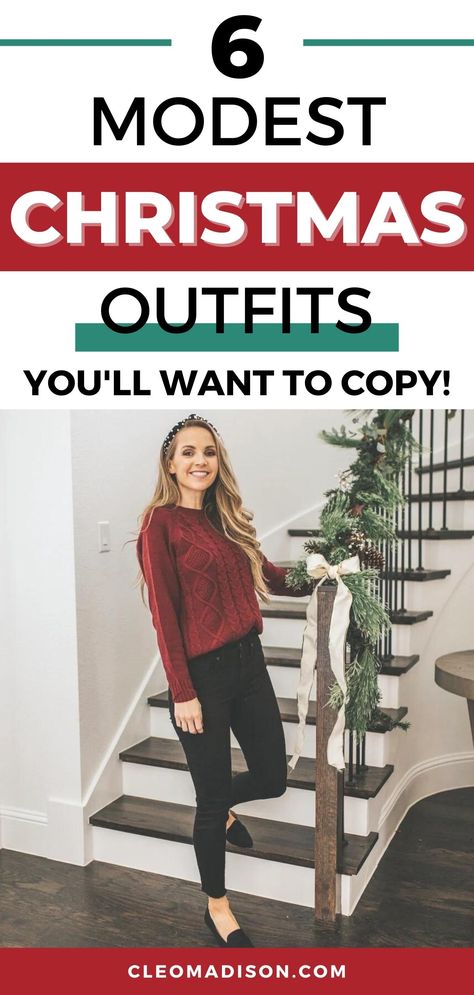 modest christmas outfits for women Cute Casual Christmas Party Outfits, Family Christmas Party Outfits Casual, Christmas Day Outfit Women Casual, Cute Christmas Eve Outfits, Red Pants Christmas Outfit, Casual Christmas Outfits For Women Jeans, Christmas Eve Outfits Church, Winter Church Outfits For Women Classy, Christmas Outfit Pants