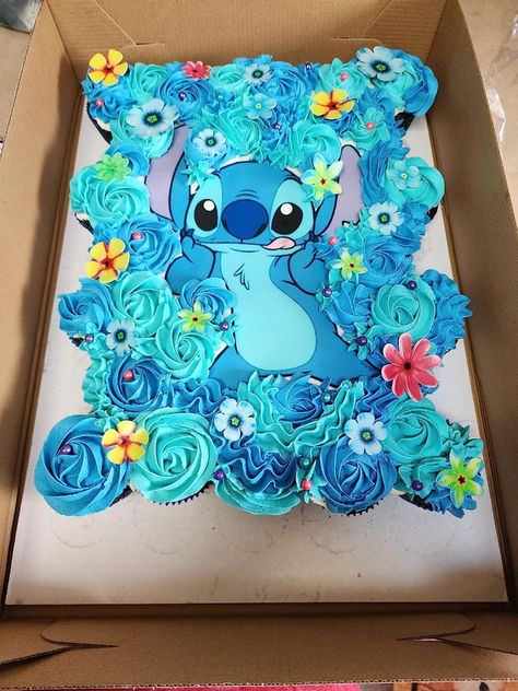 Stitch Edible Images! All Sizes! Just Place On Your Frosted Cake!! Lilo And Stitch Cupcake Cake, Stitch Birthday Cupcake Ideas, Stitch Pull Apart Cupcake Cake, Stitch Pull Apart Cupcakes, Stitch And Angel Cakes Ideas, Stitch Birthday Cake Easy, Stitch Cookie Cake, Stitch Birthday Party Ideas Cake, Stitch Birthday Cupcakes