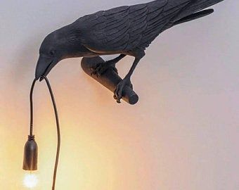 Animal lamps | Etsy Crow Decor, Halloween Raven, Raven Bird, Deco Bedroom, Lampe Decoration, Bedroom Lamps, Standing Lamp, Gothic House, Black Lamps