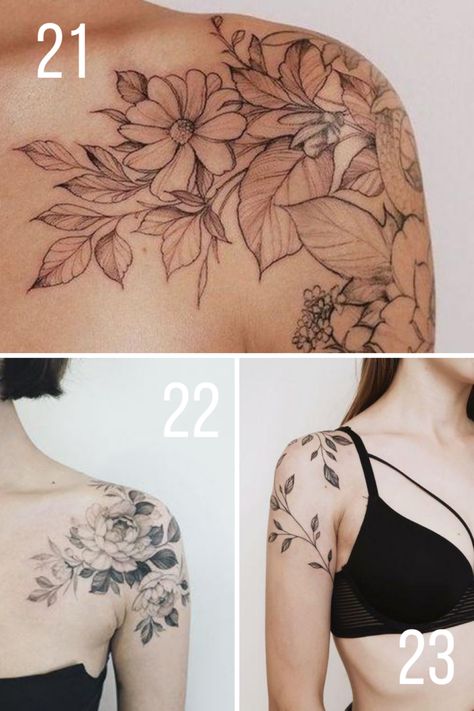 Blooming Shoulder Flower Tattoo Ideas - tattooglee Shoulder Flower Tattoo, Shoulder Piece Tattoo, Shoulder Cap Tattoo, Flower Shoulder Tattoo, Shoulder Sleeve Tattoos, Shoulder Tats, Tattoo Artist Tattoo, Wrap Around Tattoo, Quarter Sleeve Tattoos