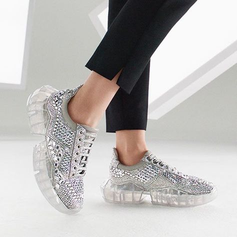 The Diamond Sneaker Jimmy Choo Bow, Diamond Sneakers, Jimmy Choo Sneakers, Red Sole Shoes, Cycling Shoes Women, Black Shoes Heels, Jimmy Choo Heels, Glitter Sneakers, Womens Golf Shoes