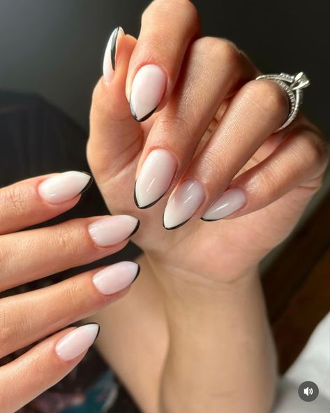 Milky Black French Nails, White Base Black French Tip Nails, Milky White Nails Black Design, Black And Milky White Nails, French Tip Black, Black French Nails, Black French Tip, Black French Tips, Milky Nails