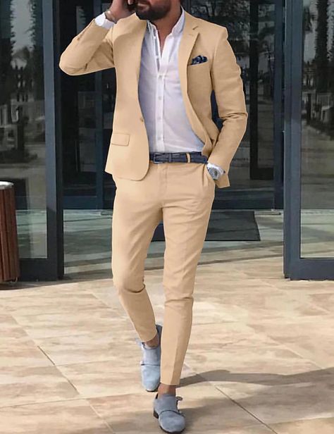 Sky Blue Men's Linen Suits Beach Wedding Summer Suits Solid Colored 2 Piece Tailored Fit Single Breasted One-buttons 2024 2024 - ₪360 Casual Groomsmen Attire, Casual Groomsmen, Wedding Guest Suits, Linen Suits For Men, Beach Wedding Suits, Summer Beach Wedding, Linen Suits, Wedding Summer, Groomsmen Attire