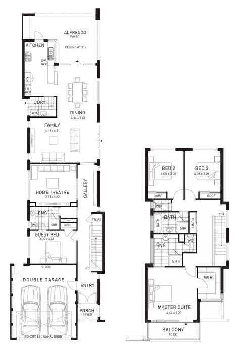 Plan Image Narrow Building, Biggest House, Duplex Ideas, Double Story House, Narrow House Plans, Small Floor Plans, Smart House, Two Story House Plans, Two Story House