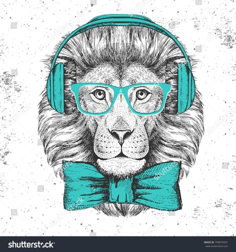 Hipster Animals Drawings, Hipster Animals Illustration, Drawing Muzzle, Gratitude Poster, Active Wallpaper, Hipster Animals, Animal Lion, Modern Art Canvas Painting, Painted Clothes Diy