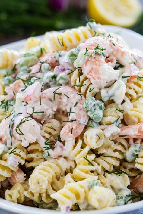 Shrimp and Dill Pasta Salad Shrimp Pasta Salad Recipes Cold, Pasta Salad With Dill, Cold Shrimp Pasta Salad, Beach Lunches, Shrimp Macaroni Salad, Dill Pasta, Salad With Dill, Shrimp Pasta Salad, Yummy Sandwiches