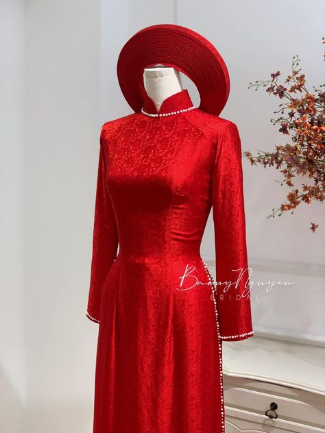 Bridal Ao Dai Red, Bun Bao, Ao Dai Red, Vietnamese Wedding Ao Dai, Bridal Ao Dai, Red Ao Dai, Wedding Ao Dai, Dark Fuschia, Qipao Wedding