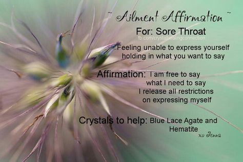 Sore Throat: Blue Lace Agate, Hematite Help Sore Throat, For Sore Throat, Crystal Tips, Moon Spells, Canker Sore, Hematite Crystal, Healing Affirmations, Crystals Healing, Crystal Therapy