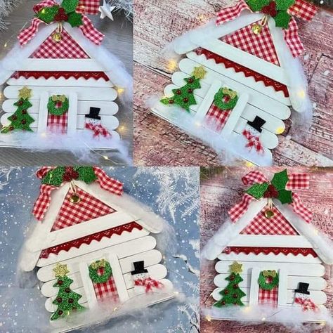 Popcycle Sticks Projects Christmas, Popsicle Stick Gingerbread House, Popsicle Stick Christmas Crafts, Christmas Crafts To Sell, Christmas Wreaths Diy Easy, Handmade Christmas Crafts, Christmas Wood Crafts, Holiday Crafts Christmas, Easy Christmas Diy