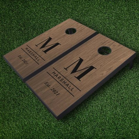 Rustic Wood Grain Personalized Wedding Monogram Cornhole Set  Zazzle Cornhole Boards Designs Last Name, Monogrammed Cornhole Boards, Family Cornhole Boards, Bean Bag Board Wedding Guest Book, Personalized Corn Hole Boards Wedding, Customized Corn Hole Boards, Cornhole For Wedding, Last Name Cornhole Boards, Personalized Corn Hole Boards