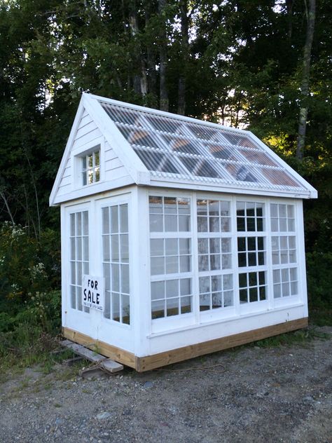 Liberty, ME greenhouse from recycled windows Old Window Greenhouse, Recycled Windows, Window Greenhouse, Diy Greenhouse Plans, Outdoor Greenhouse, Greenhouse Shed, Build A Greenhouse, Home Greenhouse, Green Houses