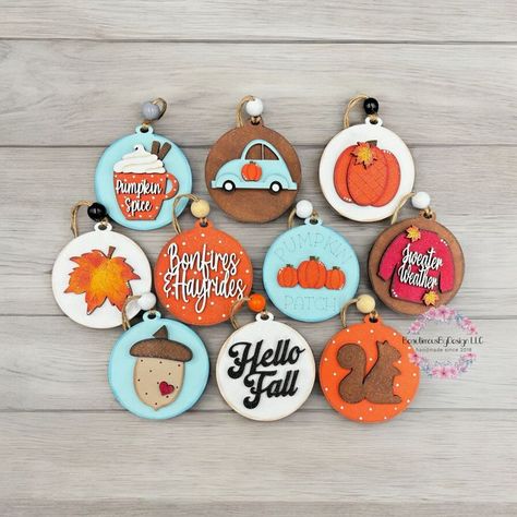 Embrace the beauty of fall with hand-painted autumn ornaments and rustic decorations perfect for celebrating the changing seasons! Autumn Ornaments, Rustic Decorations, Cameo Crafts, Fall Ornaments, Silhouette Cameo Crafts, Teacher Ornaments, Fall Thanksgiving Decor, Painted Christmas Ornaments, Fall Decoration