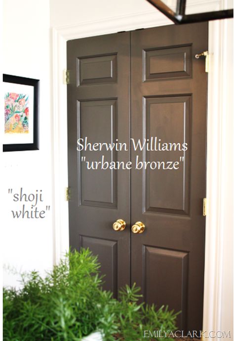 Favorite Kitchen Cabinet Paint Colors {Friday Favorites}… Sherwin Williams Urbane Bronze, Urbane Bronze, Urban Bronze, Shoji White, Brown Doors, Painted Kitchen Cabinets Colors, Cabinet Paint Colors, Door Paint Colors, Cabinet Paint