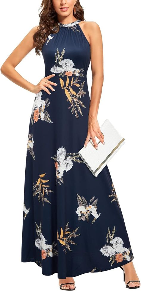 STYLEWORD Women's 2023 Summer Maxi Hawaiian Beach Halter Neck Formal Long Fall Wedding Guest Dresses Formal Maxi Dresses, Off Shoulder Casual Dress, Maxi Dress Summer Beach, Chic Cocktail Dress, Elegant Casual Dress, Spring Wedding Guest, Spring Wedding Guest Dress, Fashion Formal, Maxi Dress Wedding Guest