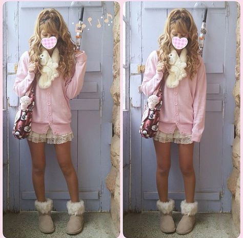 This is so sweet and simple Himekaji Gyaru Outfits, Gyaru Fashion Winter, Simple Gyaru Outfit, Gyaru Hime, Himekaji Outfits, Hime Gyaru, Mori Kei, Gyaru Fashion, J Fashion