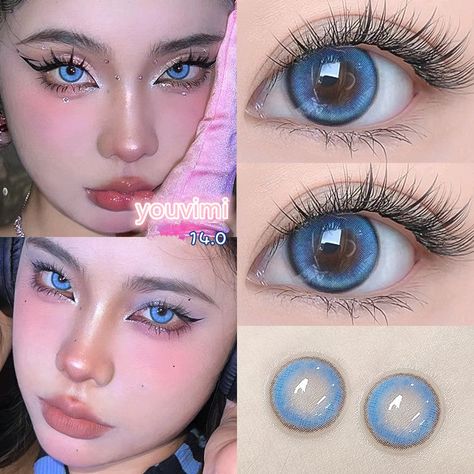 Blue Contact Lenses, Cosmetic Contact Lenses, Eye Contact Lenses, Blue Contacts, Lipstick Stain, Full Face Makeup, Ideal Body, Aesthetic Eyes, Glowy Makeup