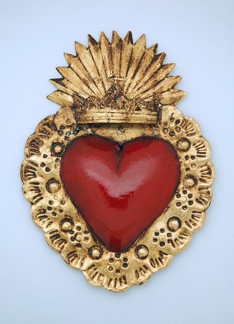 MuchoBling - Etsy Mexican Folk Art Decor, Sacred Heart Art, Folk Art Decor, Heart Wall Decor, Catholic Art, Arte Popular, Heart Wall, Mexican Art, Heart Decorations