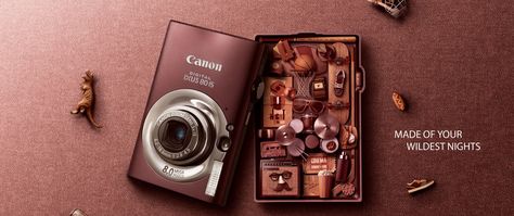 via Muzli design inspiration Mobile Advertising Design, Industrial Design Portfolio, Canon Cameras, Canon Ixus, Travel Creative, Clever Advertising, 3d Camera, Canon Digital Camera, 광고 디자인