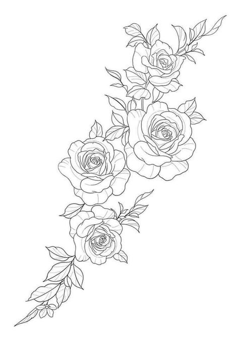 Rose Sleeve Stencil, Rose Sleeve Tattoo Design, Roses Arm Sleeve Tattoo, Flower Wrap Around Tattoo Stencil, Roses And Leaves Tattoo, Womens Tattoo Stencils, Rose Outline Drawing Tattoo Ideas, Rose Tattoo For Women Arm, Vine Of Roses Tattoo