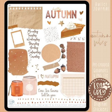 Autumn Vibes Digital Planner Stickers Goodnotes Stickers | Etsy Digital Planner Sticker Ideas, Fall Digital Planner, Canva Layout Ideas, Notability Stickers, Digital Planning Stickers, Bullet Stickers, Planner Spread Inspiration, Aesthetic Computer, Fall Planner Stickers