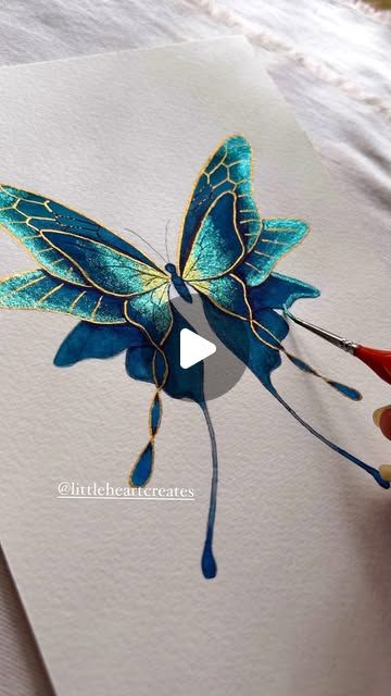 Butterfly Drawing Watercolors, Watercolor Butterfly Painting, Metallic Watercolor Painting Ideas, Skrim Watercolors, Watercolor Course, Metallic Watercolors, Metallic Watercolor, 3 Butterflies, Watercolor Butterflies