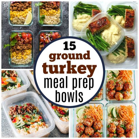 Fifteen favorite meal prep bowls using lean ground turkey. These are easy and delicious and a great way to stay healthy and save money at lunchtime. Ground Turkey Breakfast, Turkey Meal Prep, Ground Turkey Meal Prep, Ground Turkey Recipes Healthy, Healthy Ground Turkey, Turkey Breakfast, Prep Bowls, Breakfast Meal, Lunch Bowl