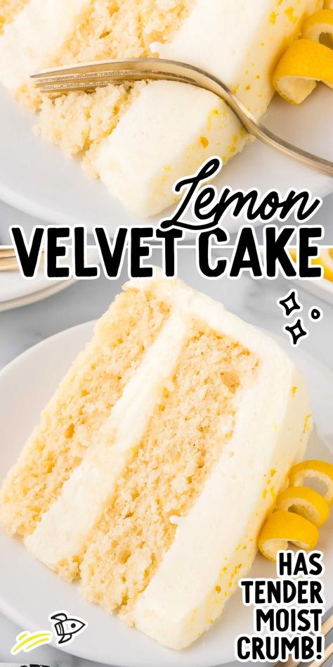 Lemon Velvet Cake, Lemon Cream Cheese Frosting, Lemon Cake Recipe, Lemon Dessert Recipes, Decadent Cakes, Lemon Desserts, Cake With Cream Cheese, Velvet Cake, Lemon Recipes