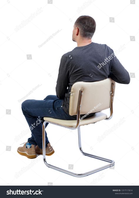 Side view of a man sitting on a chair. Rear view people collection. backside view of person. Isolated over white background. Stylish guy in boots sits on a white chair. #Ad , #spon, #Rear#chair#collection#people Person Sitting Reference Back View, Person Sitting Back View Drawing, Sitting Reference Back View, Drawing Reference Sitting Chair, Person Sitting From Behind Reference, Sitting Back View Reference, Sitting Poses Back View, Man Sitting Back View, Person Sitting Back View