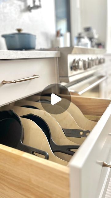 Pans in a pod on Instagram: "We were tired of looking for a pan in a pinch and having to dig through a stack. So we made this easy DIY system to store our pans diagonally in this drawer!" Pan Organization Drawer, Pots And Pans Drawer, Neighborhood Ideas, Pan Drawer, Cabinetry Ideas, Pocket Neighborhood, Kitchen Storage Hacks, Pan Organization, 2024 Kitchen