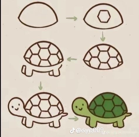 Simple Turtle Drawing, Turtle Drawing, Cute Drawings, Drawings