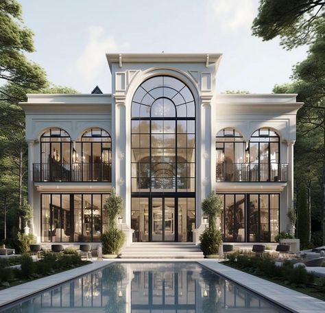 Gorgeous Mansion Home Design: Luxury and Decadence Luxury Homes Dream Houses Exterior, New Classic Villa, Home Design Luxury, Dream House Mansions, Mansion Exterior, Exterior Design Ideas, House Design Exterior, Modern Mansion, House Outside Design