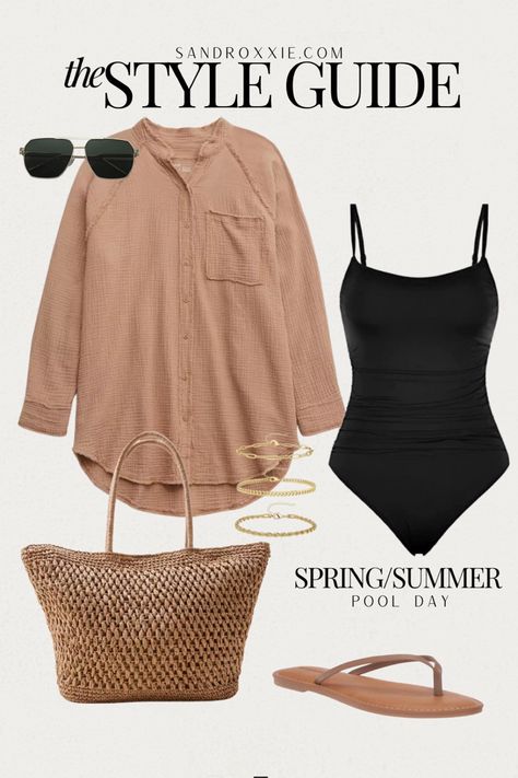 Mid Size Pool Outfit, Midsize Pool Outfit, Pool Mom Outfit, Casual Pool Outfit, Mom Swim Outfit, Pool Day Outfit, Pool Outfit, Poolside Outfit, Ootd Beach