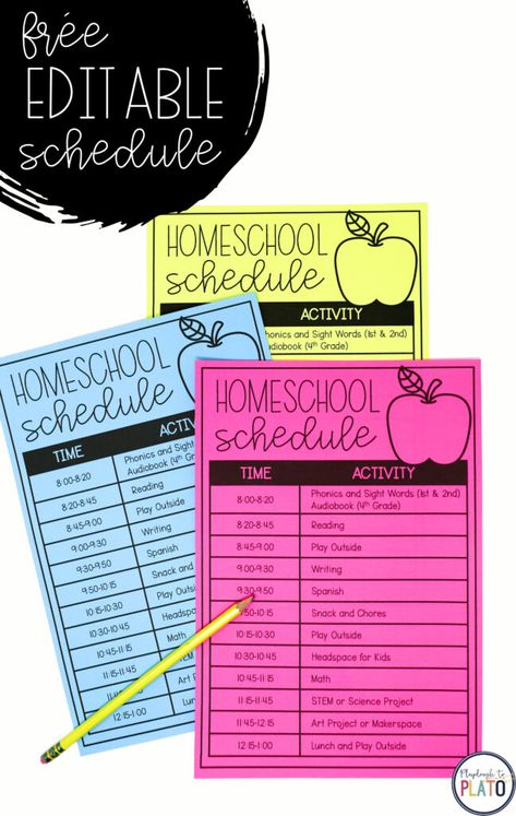 Free homeschool schedule for parents! This is so helpful for keeping things organized.  #homeschool #homeschooling #homeschoolfreebie #iteachtoo Playdough To Plato, Homeschooling Preschool, Homeschool Freebies, Homeschool Education, Homeschool Classroom, Virtual School, Homeschool Schedule, Homeschool Kindergarten, Homeschool Planning