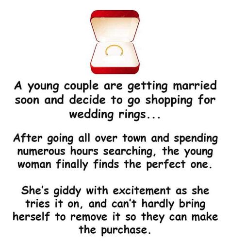 A couple are shopping for a wedding ring - latest joke Wedding Jokes, Non Traditional Wedding Ring, Pregnancy Jokes, Latest Jokes, Joke Stories, English Jokes, Jokes Images, Jokes Hilarious, Wife Jokes