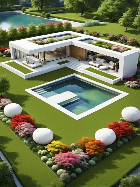 House With Pool, Building House Plans Designs, House Design Pictures, House Arch Design, Architecture Model House, House Construction Plan, Unique House Design, Beautiful House Plans, House Outside Design