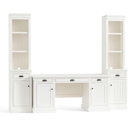 Desks, Computer Desks & Office Desks | Pottery Barn Canada Small Suite, Desk With Bookcase, Beadboard Paneling, Cabinet Base, File Cabinet Desk, Modular Office, Open Bookcase, Office Suite, Leather Desk