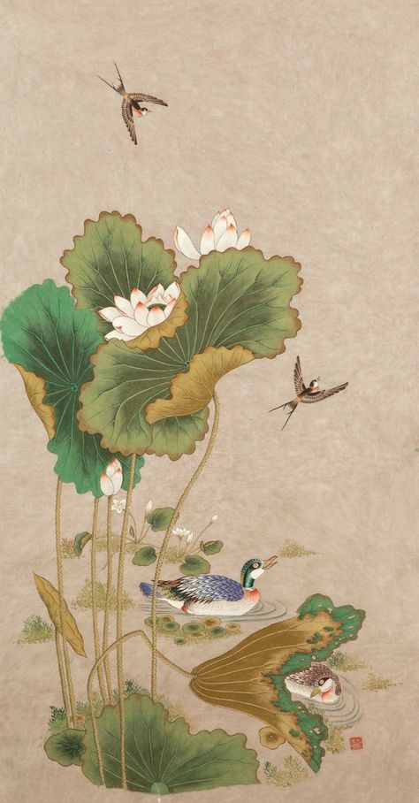 Cool Crochet, Lotus Painting, Korean Painting, Crochet Pieces, Chinese Art Painting, Lotus Art, Asian Painting, 수채화 그림, Crochet Creations