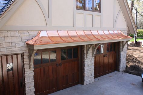 Copper Roofing, Canopy Roof, Copper Roof, Standing Seam, Architectural Features, House Front, Roof, Garage Doors, New Homes