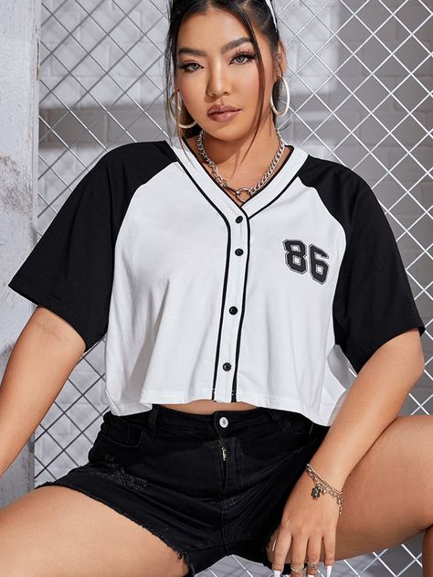 Raglan Sleeve Shirt, Letter Shirt, Fabric Letters, Stylish Glasses, Baseball Shirts, Plus Size Blouses, White Casual, Plus Size Tops, Raglan Sleeve