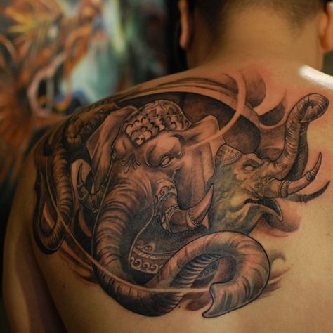 Chronic  Ink Tattoo - Toronto Tattoo Laos elephant tattoo done by Marilyn. Laos Tattoo, Classical Tattoos, Toronto Tattoo, Brand New Tattoos, Tattoo Toronto, Minimalist Ideas, Tattoo World, Dragon Tattoo Art, Geisha Tattoo