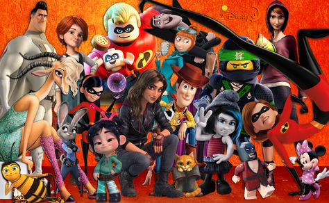 Toy Story . Incredibles 2 . Megamind 2010 . Zootopia 2016 .Puss In Boots 2011. Bee Movie . Epic 2013 . Despicable Me . Hotel Transylvania . The LEGO Batman Movie .The LEGO Ninjago . Ballerina (Leap!) 2016 . Smurfs 2 . Minnie Mouse . Ralph Breaks the Internet 2018 Kids Animated Movies, All Disney Movies In Order, Encanto Crossover, Disney Ghibli Crossover, Zootopia 2016, Disney Puzzles, Bee Movie, Lego Batman Movie, Dreamworks Movies