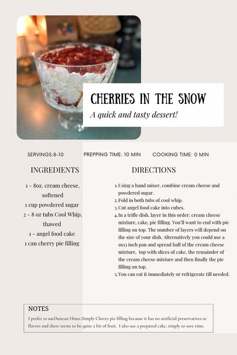 Cherries In Snow Dessert, Cherries In The Snow Dessert, Cherries In The Snow Recipe, Snow Dessert, Fancy Treats, Cherries In The Snow, Snow Recipe, Snow Cake, Cherry Dump Cake