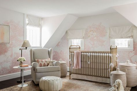 Transitional Nursery, Gold Crib, Iron Crib, Erin Gates Design, Metal Crib, Cape Style Homes, Girl Nursery Pink, Creative Interior Design, Erin Gates