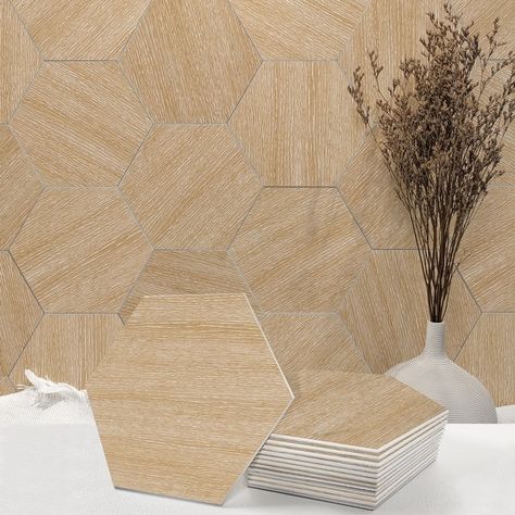 Bex Peel and Stick Wood-Look Hexagon Backsplash Wall Tiles 6" x 6.9" (6.5 Sq Ft/30 pcs box) - On Sale - Bed Bath & Beyond - 37623621 Hexagon Wall Tile, Hexagon Backsplash, Self Adhesive Wall Tiles, Hexagon Wall, Peel And Stick Wood, Backsplash Wall, Wood Backsplash, Hexagon Tiles, Box Bed