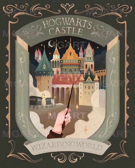 Hogwarts Castle Illustration, Harry Potter Christmas Art, Harry Potter Graphic Design, Hogwarts Illustration, Harry Potter Book Covers, Harry Potter Classroom, Harry Potter Universal Studios, Harry Potter Poster, Harry Potter Illustrations