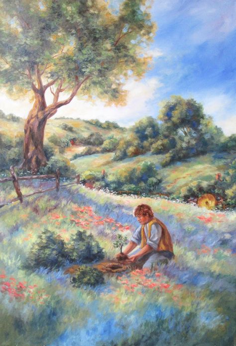 #lordoftherings #thehobbit #hobbit #tolkien #lotr #lotrpainting #lordoftheringsart #fantasyart #fantasypainting #samwise #garden #hobbiton #hobbitonpainting #theshire #samgamgee Hobbit Art, Middle Earth Art, Lotr Art, The Gardener, Fantasy Paintings, Jrr Tolkien, Lost Art, Aesthetic Painting, Medieval Fantasy