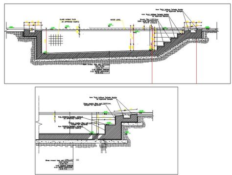 Swimming Pool Plan DWG File; 2d CAD drawing of swimming pool, swimming bath, wading pool, or paddling pool is a container that is filled with water to enable swimming or other leisure activities. Swimming Pool Dimensions, Pool Detail, Swimming Pool Plumbing, Pool Design Plans, Swimming Pool Steps, Overflow Pool, Swimming Pool Plan, Swimming Pool Size, Pool Drawing