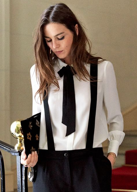 sezane-winter-2016-26 Tomboy Stil, Dandy Style, Black And White Outfit, Outfit Styles, Tomboy Outfits, Business Wear, Outfit Trends, Mode Inspo, Moda Vintage