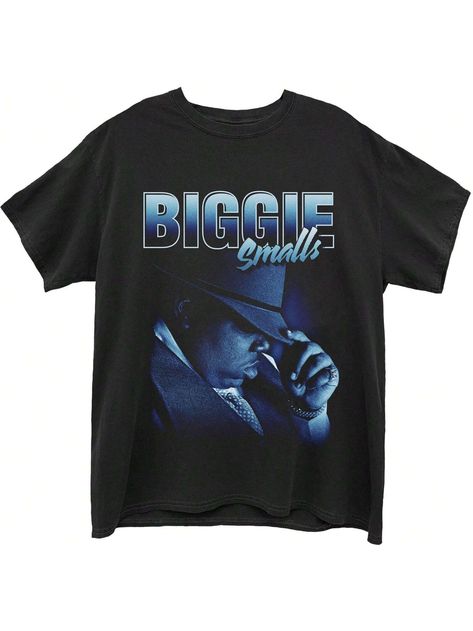 Celebrate the iconic style of the Notorious B.I.G. with this official Biggie Smalls band T-shirt featuring the "Hat" design. Perfect for fans who admire Biggie's larger-than-life persona and his influential impact on hip-hop culture, this T-shirt captures the essence of his legendary image, including his signature fedora hat that became synonymous with his smooth, confident style.  Digital screen print design Cotton Soft-style finish Short sleeves Crew neck finish Rock Off officially licensed productBiggie Smalls | Official Band T-Shirt | Hat Black Casual  Short Sleeve  Figure,Letter    Men Clothing, size features are:Bust: ,Length: ,Sleeve Length: Biggie Smalls, Notorious Big, Short Styles, Screen Printing Designs, High Quality T Shirts, Black Tshirt, Unisex T Shirt, Shirts Tops, Mens T