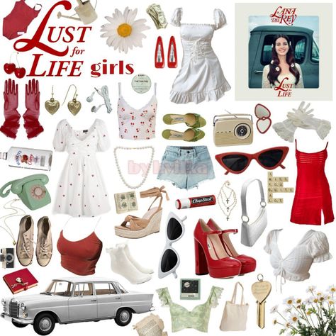 Lana Del Rey Lust For Life Aesthetic, Lana Del Rey Summer Outfits, Kira Core, Lust For Life Aesthetic, Coquette Moodboard, Lana Albums, Americana Coquette, Fashion Definition, Lana Del Rey Outfits